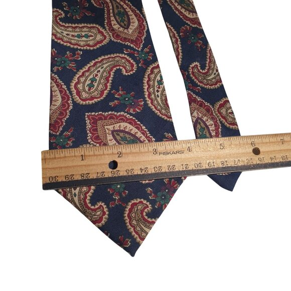 Louis Hebert Paris Paisley Pattern Silk Tie Navy Gold Red Green Mens Neckwear - Picture 3 of 5